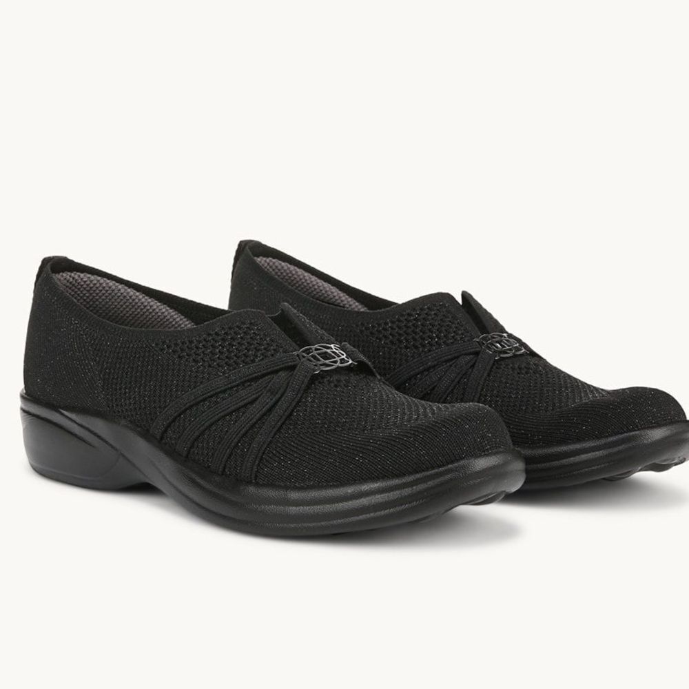 BZees Niche Knit black slip-on washable ortho comfort flats shoes 9M EUC